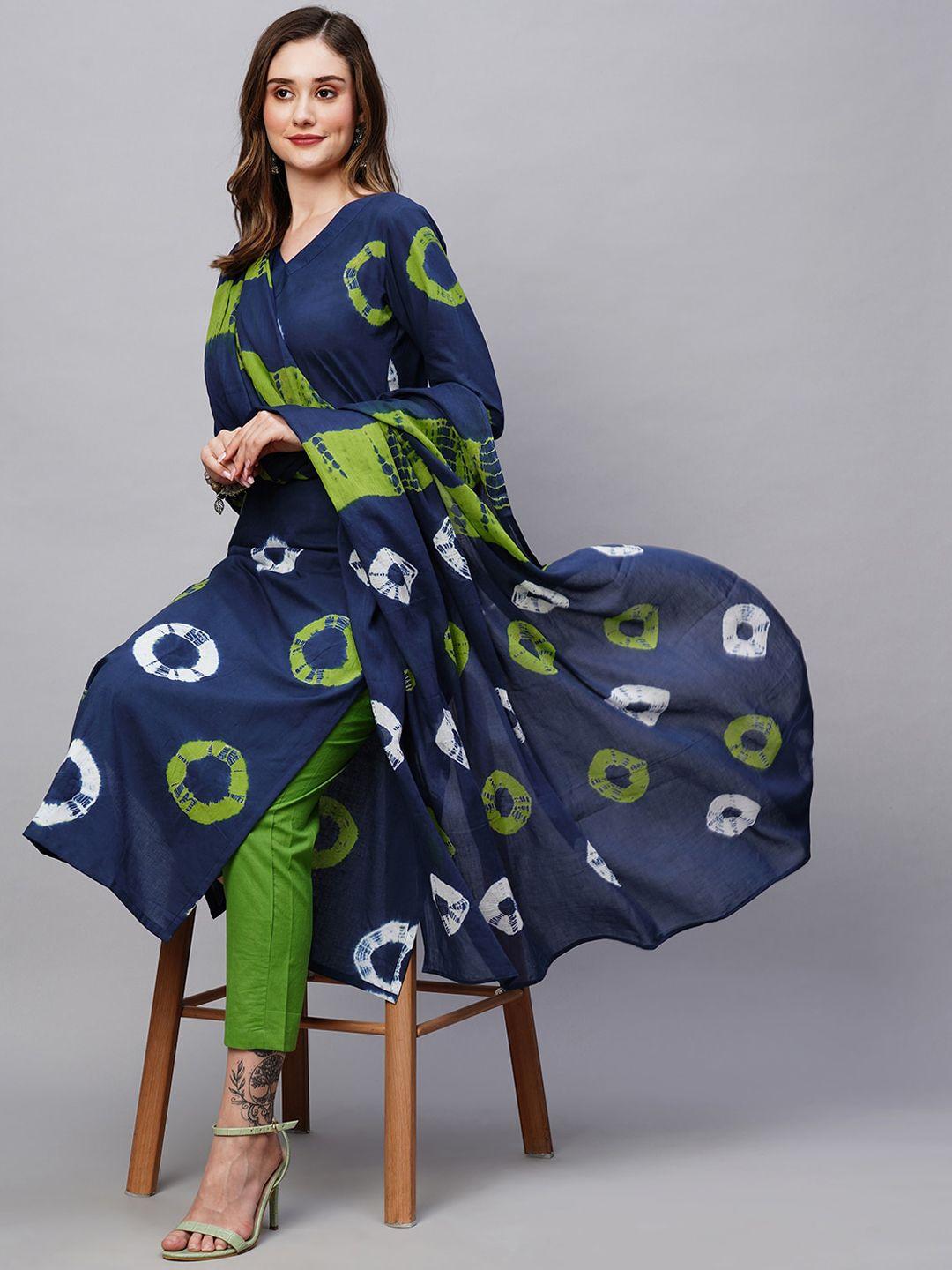 kalini bandhani dyed kurta with trousers & dupatta