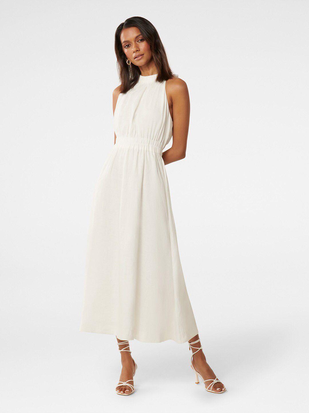 forever new halter neck pure linen fit & flare midi dress