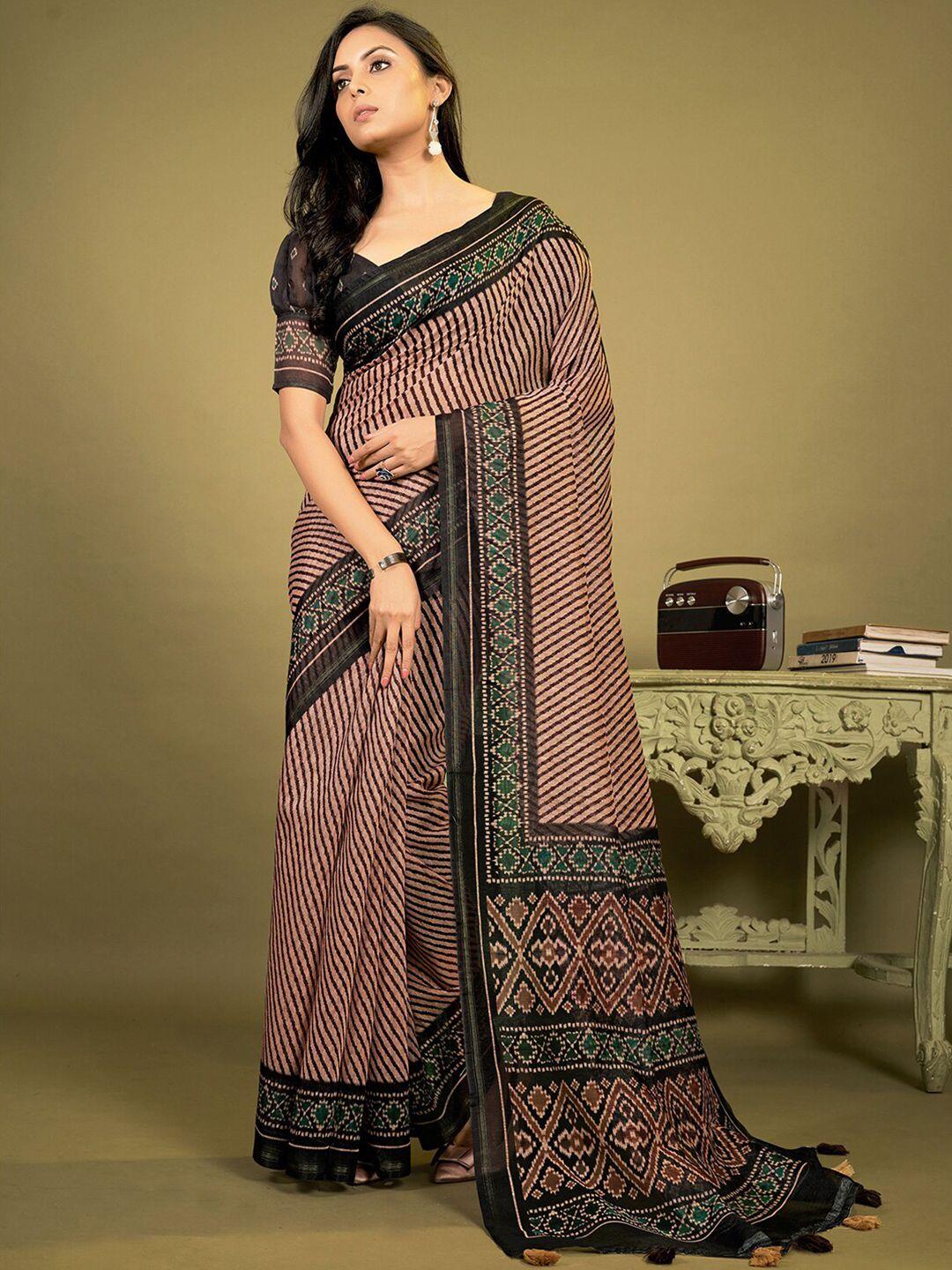 mitera peach-coloured & black striped zari saree