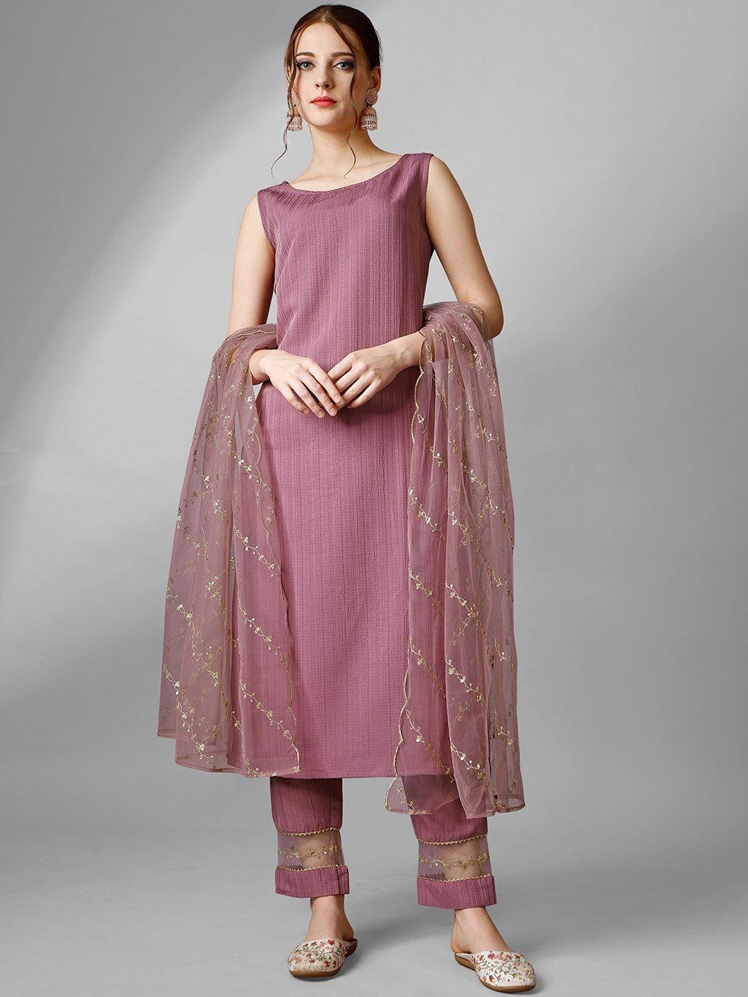 aspora self designed sequinned straight kurta with trousers & dupatta