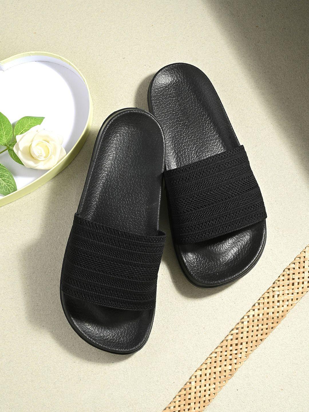 dressberry women black textured sliders