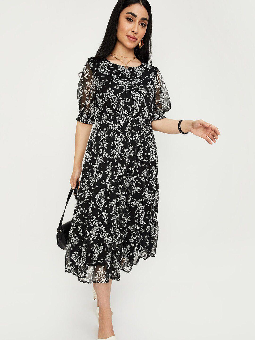 max floral printed fit & flare midi dress