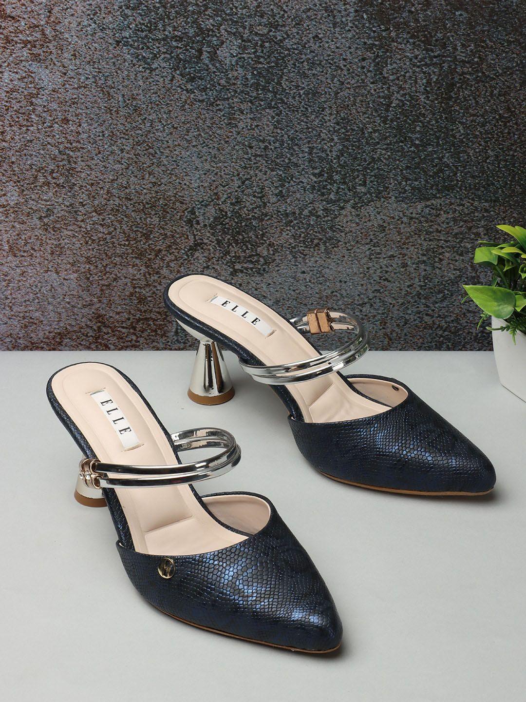 elle navy blue party block pumps