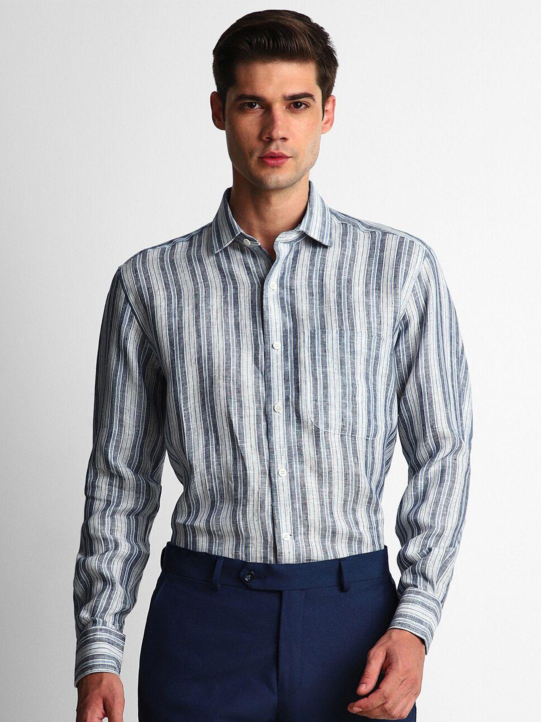 luxure by louis philippe slim fit opaque striped linen formal shirt