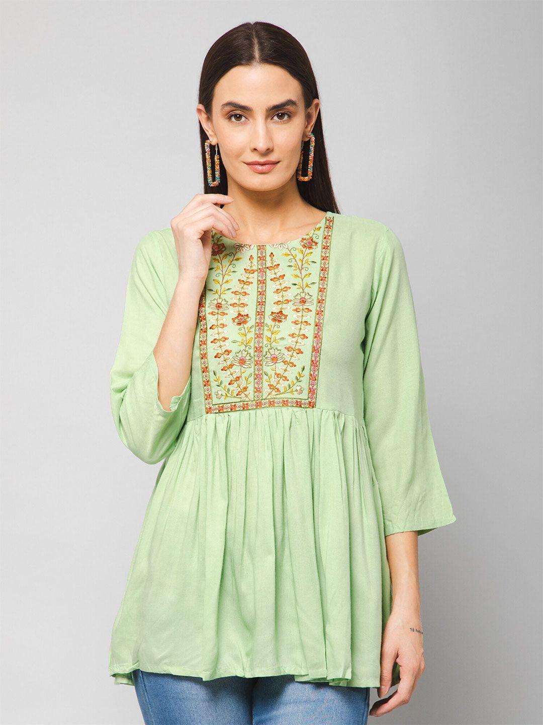 winza designer ethnic motifs embroidered longline top