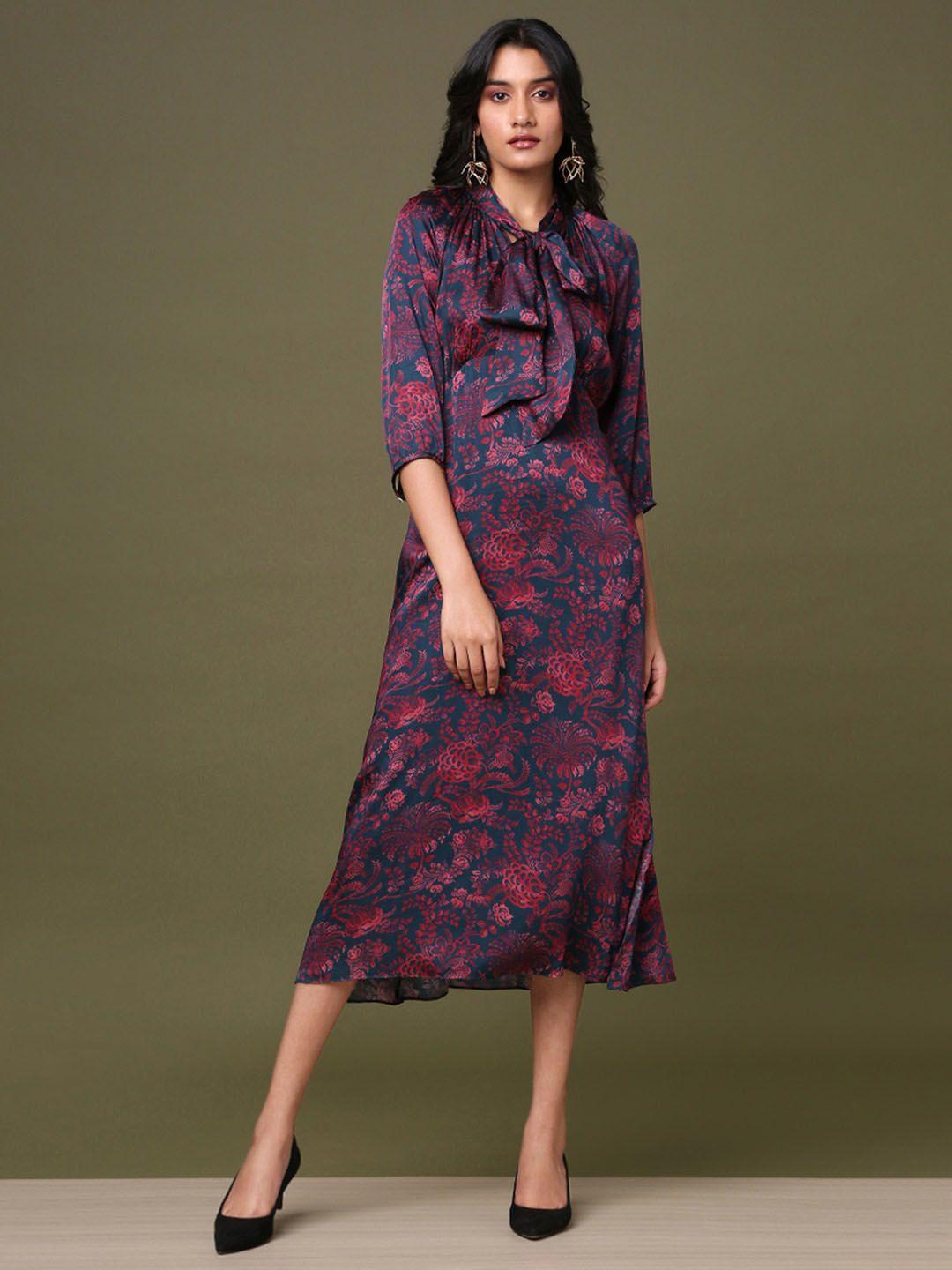 marigold lane floral printed a-line midi dress