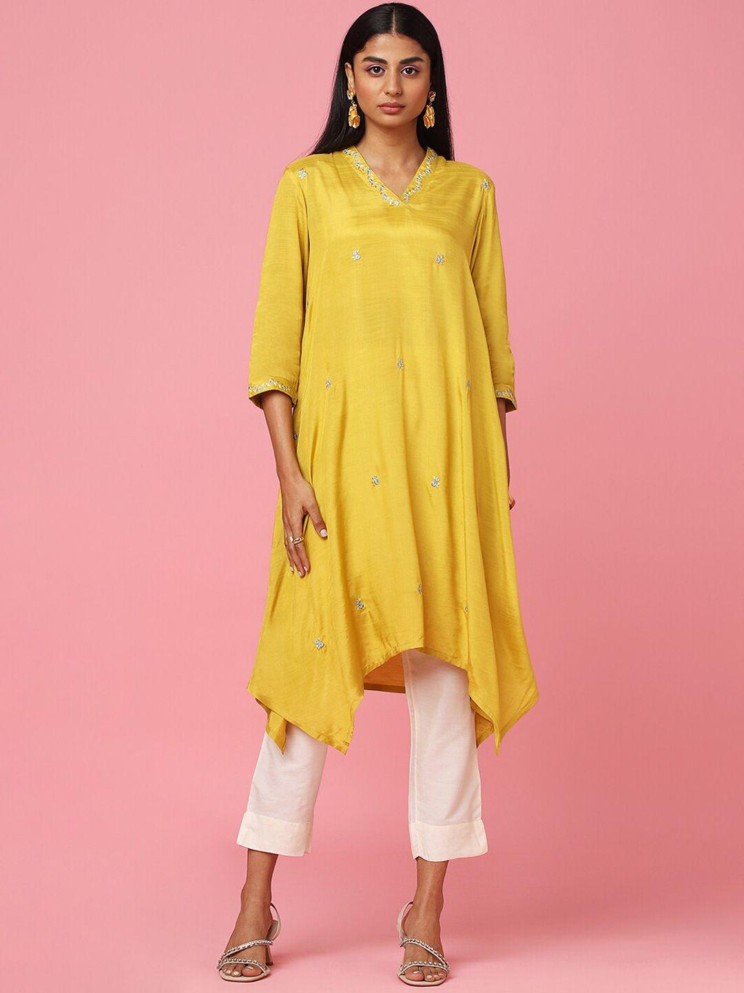 marigold lane floral embroidered v-neck thread work kurta