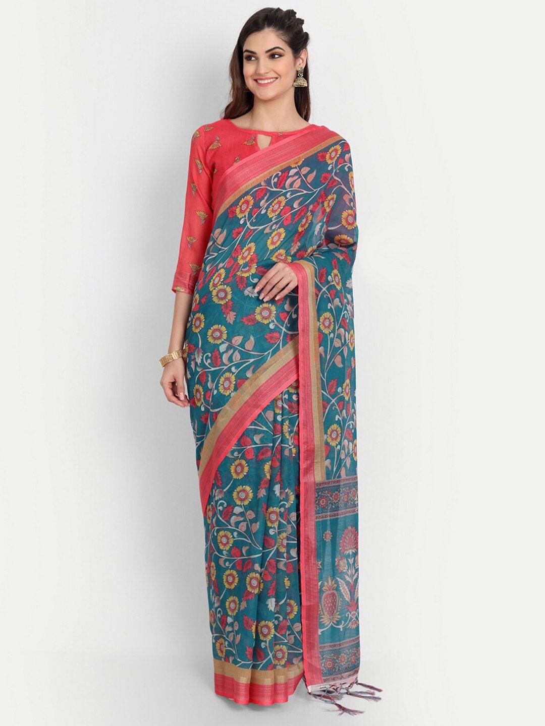 baps kalamkari zari pure linen saree