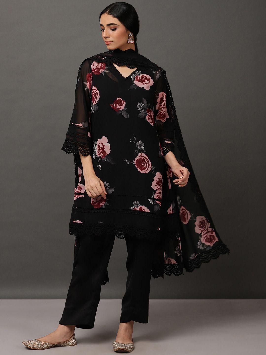 nuhh floral printed regular kurta with trousers & dupatta