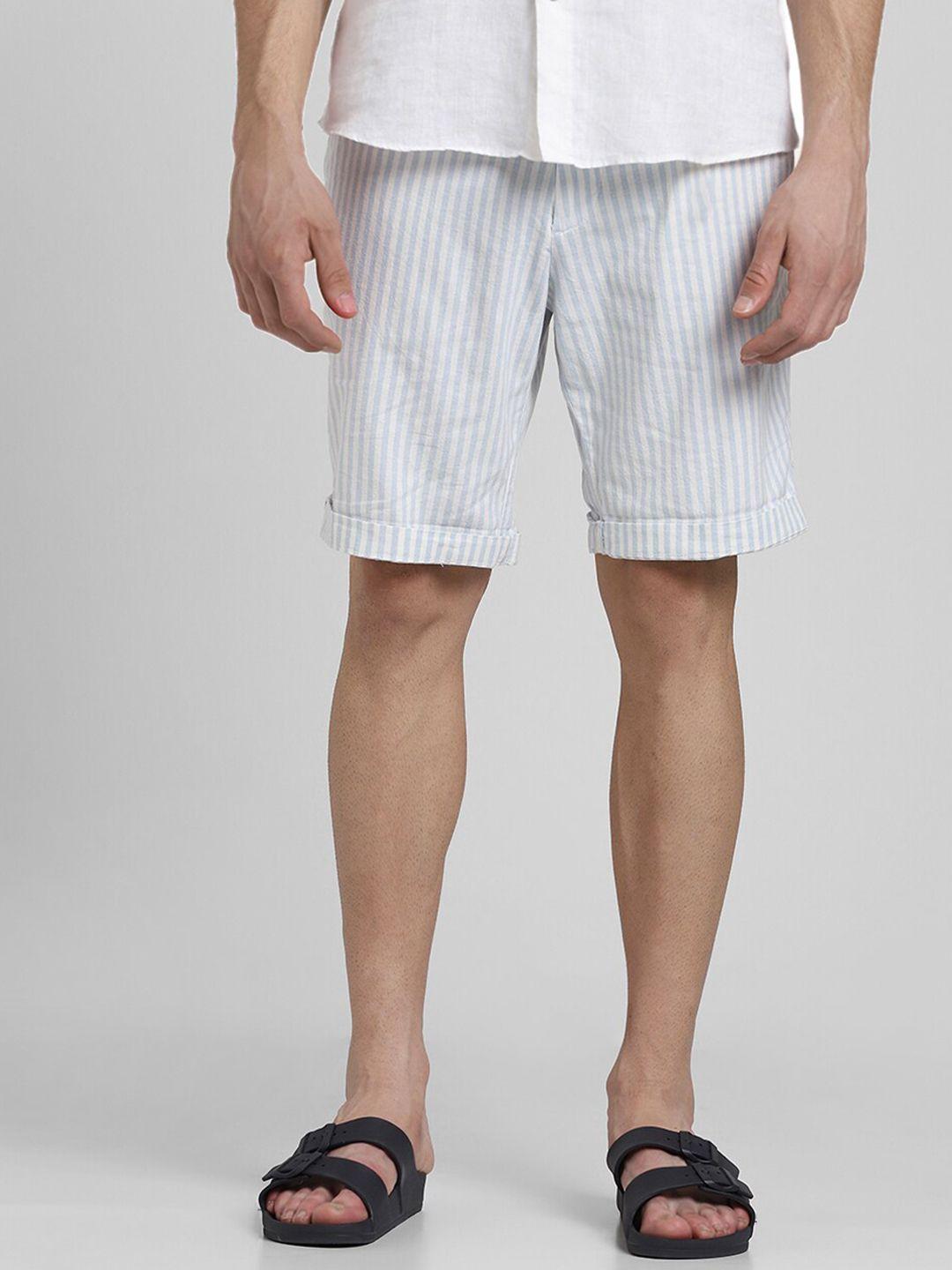 jack & jones men striped mid-rise cotton linen shorts