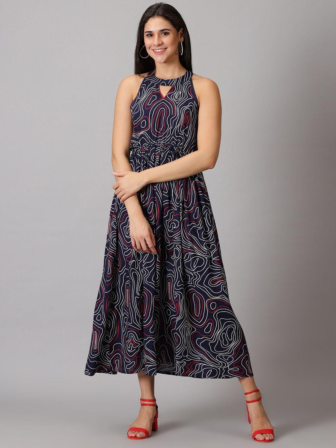 purshottam wala abstract printed halter neck maxi midi dress