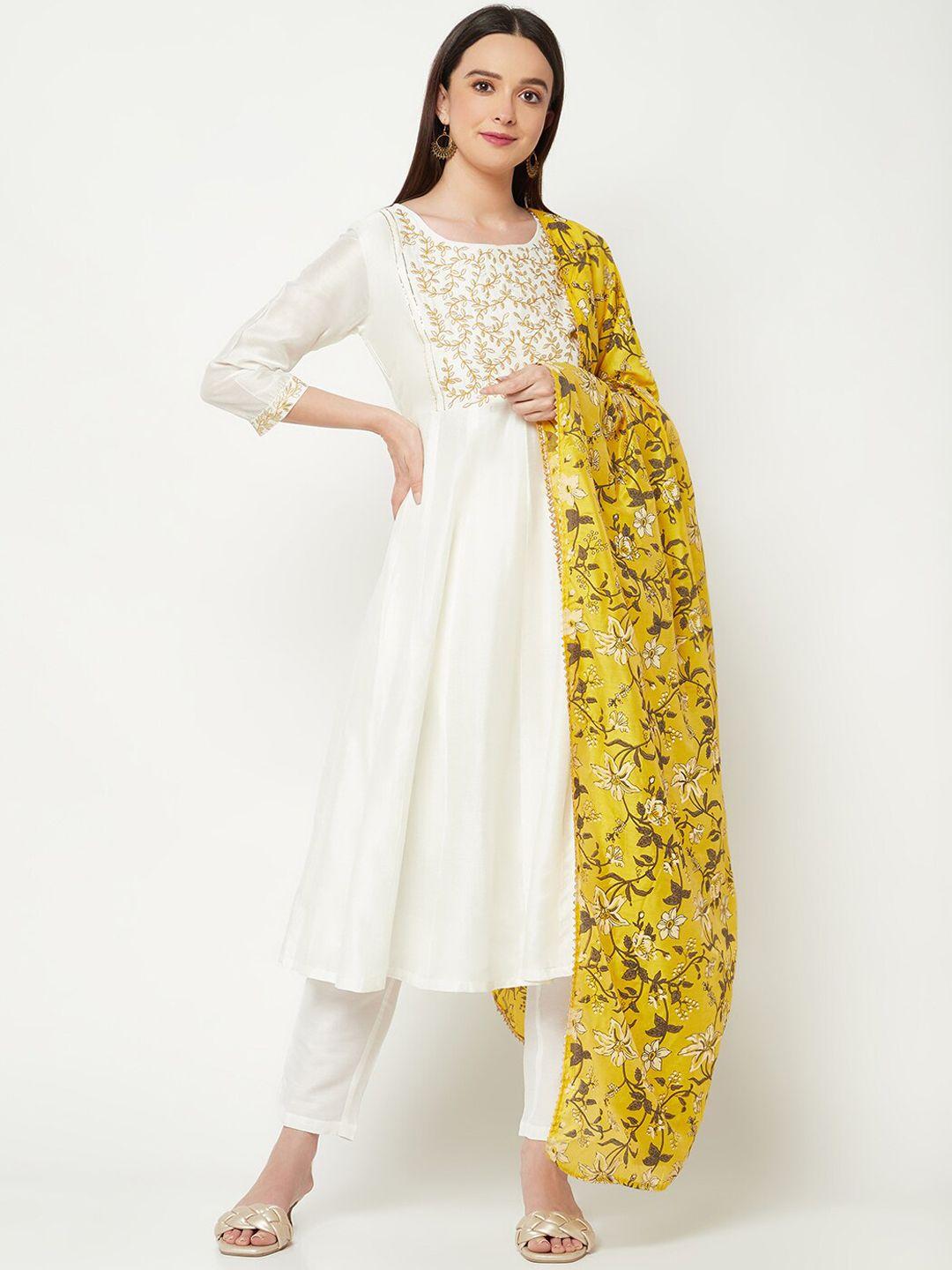 imara floral angrakha chanderi cotton kurta with trousers & dupatta