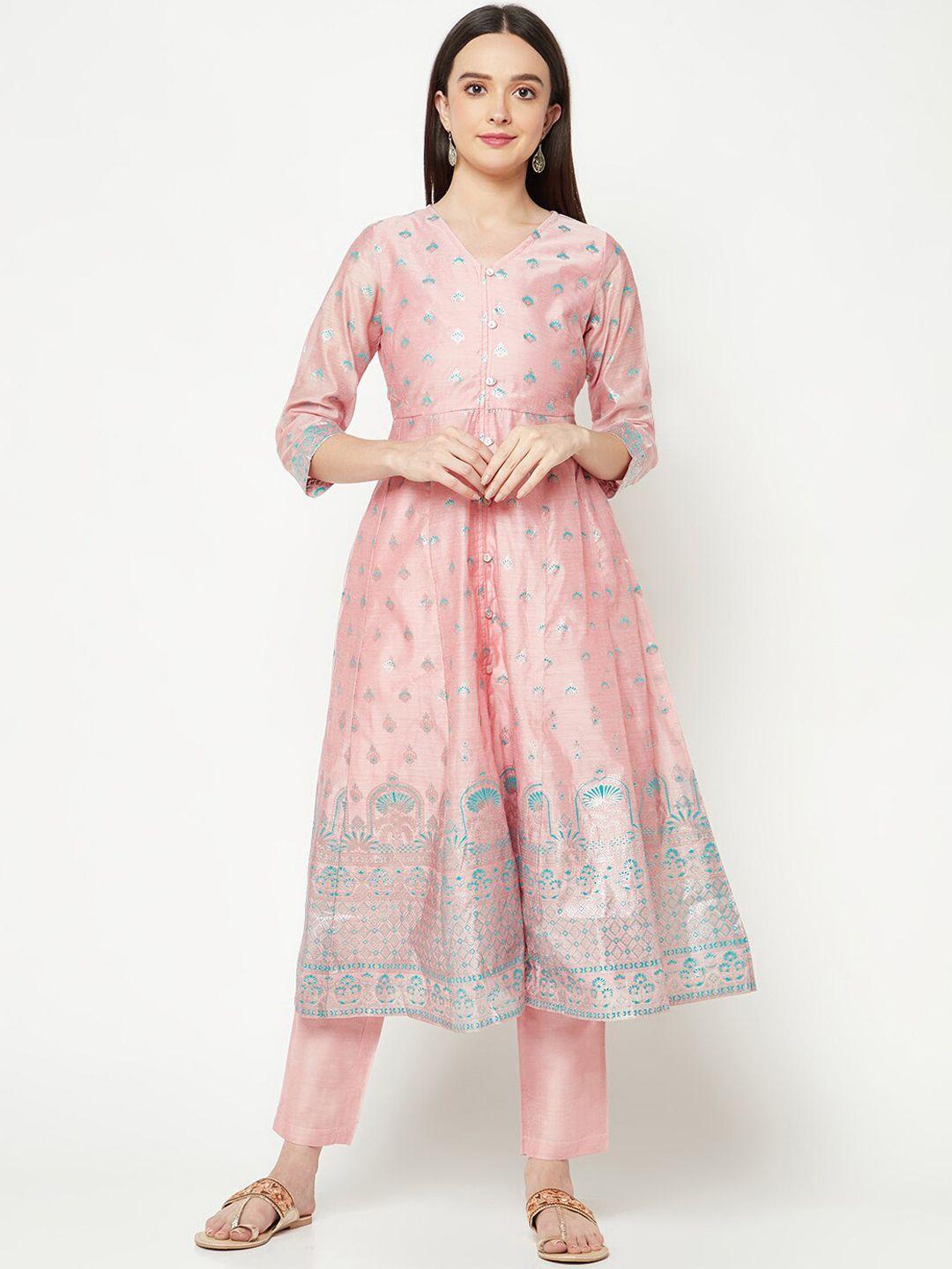 imara floral printed chanderi cotton anarkali kurta with trousers