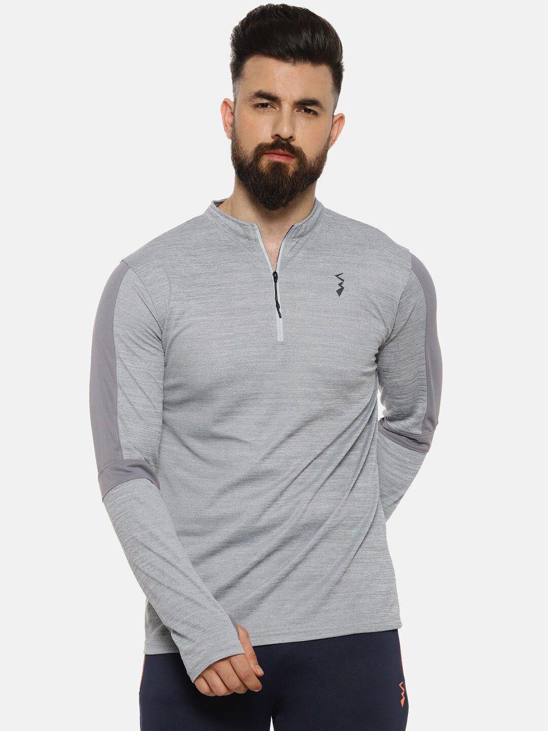 campus sutra grey henley neck relaxed fit sports t-shirt