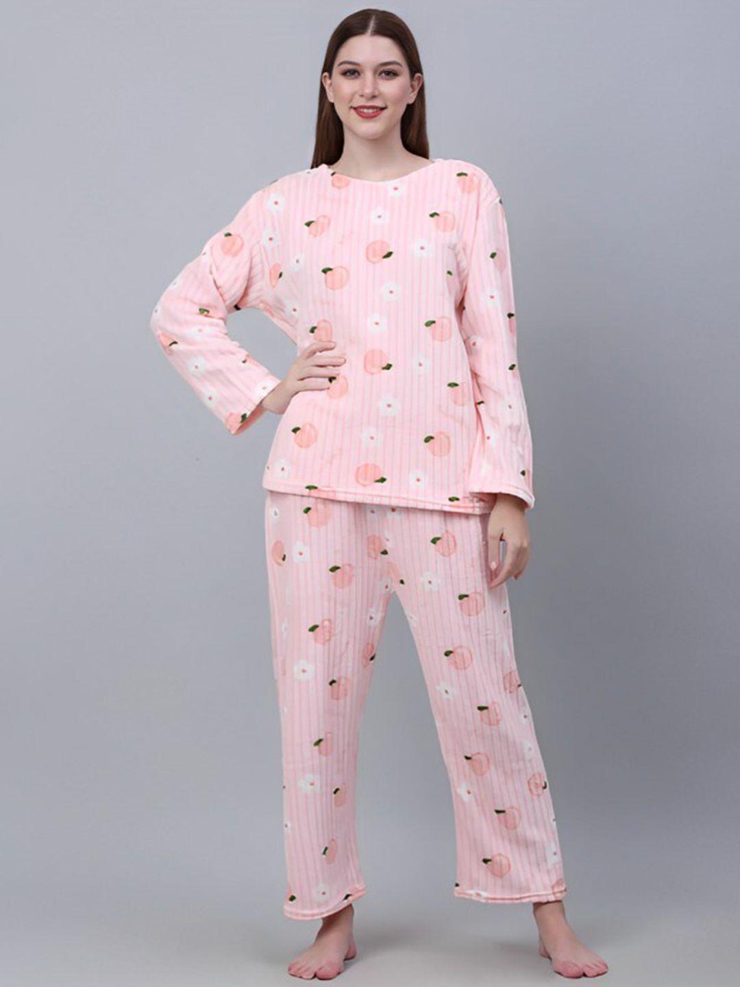 lugo women pink & green printed night suit