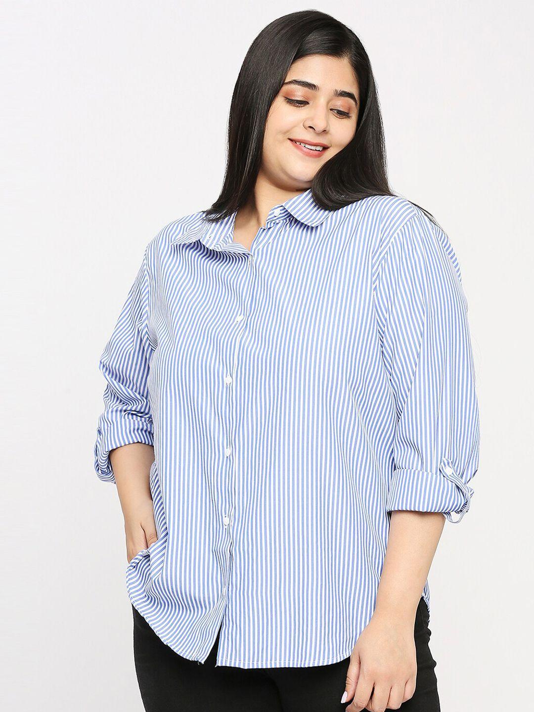 style quotient blue plus size striped smart formal shirt