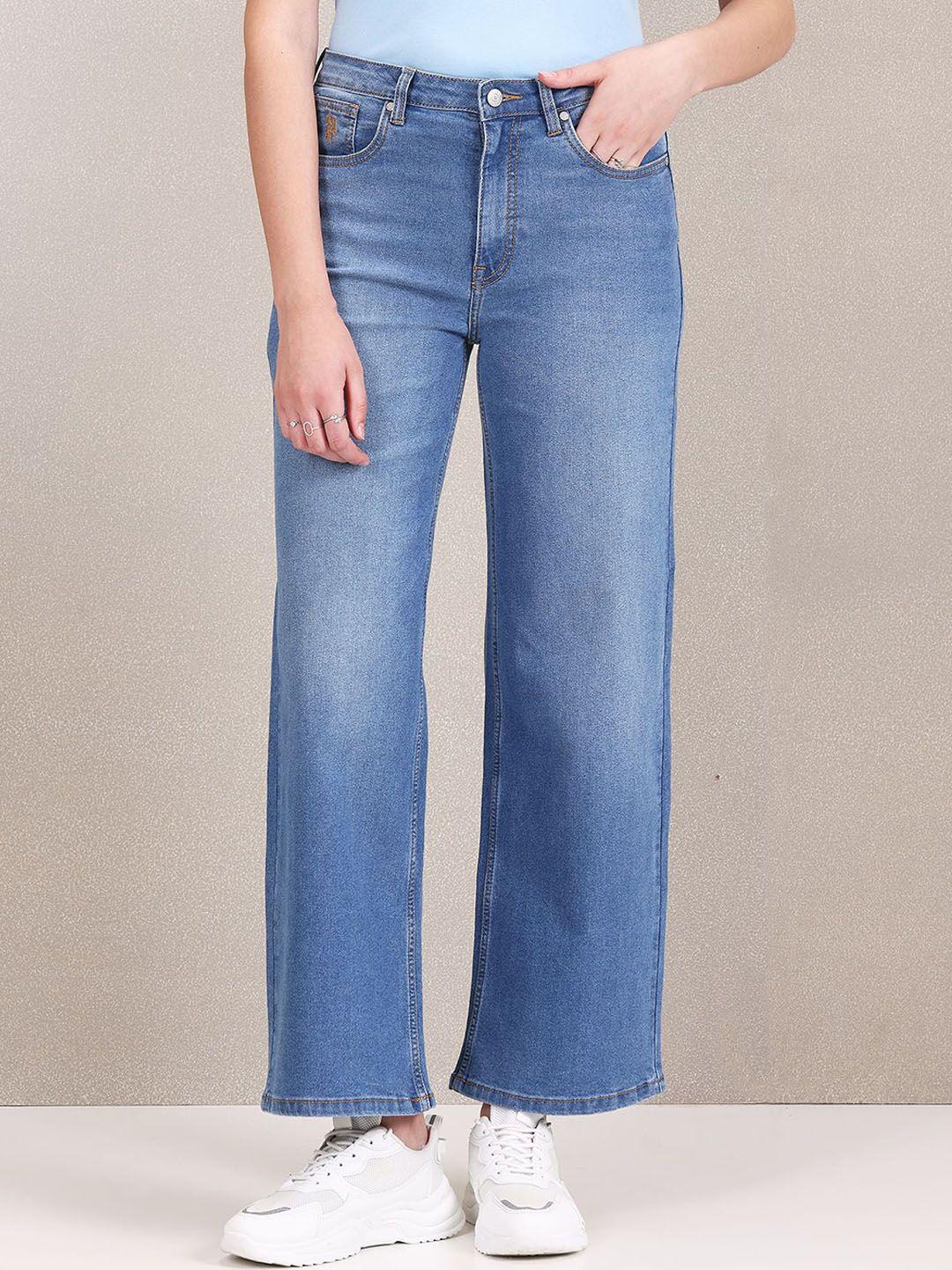 u.s. polo assn. women wide leg high-rise heavy fade stretchable jeans