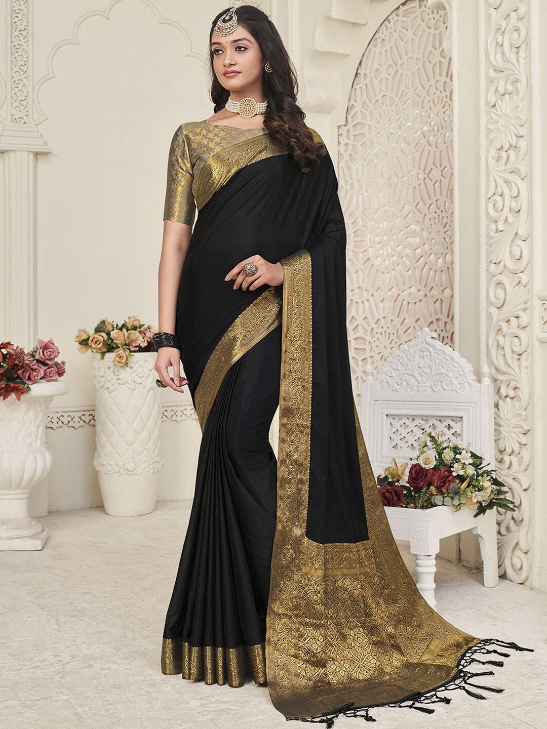 mitera black & gold-toned zari banarasi saree