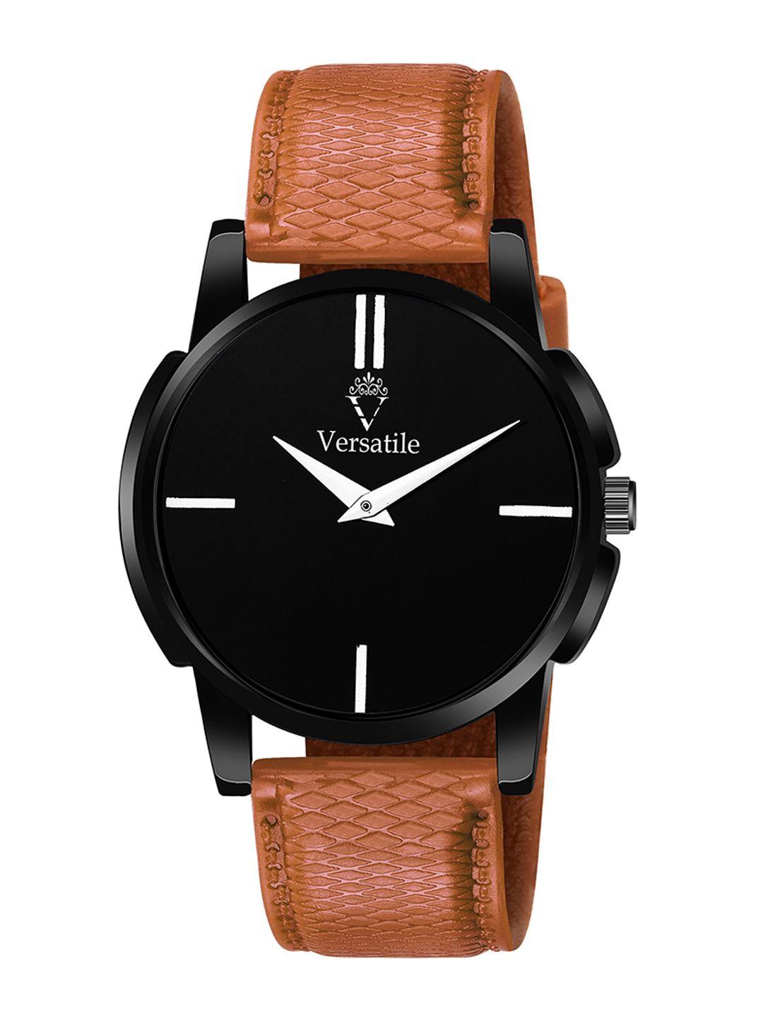 versatile men brass dial & straps analogue watch slim black men