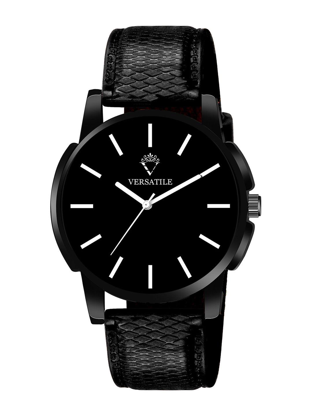 versatile men brass dial & black straps analogue watch-black men