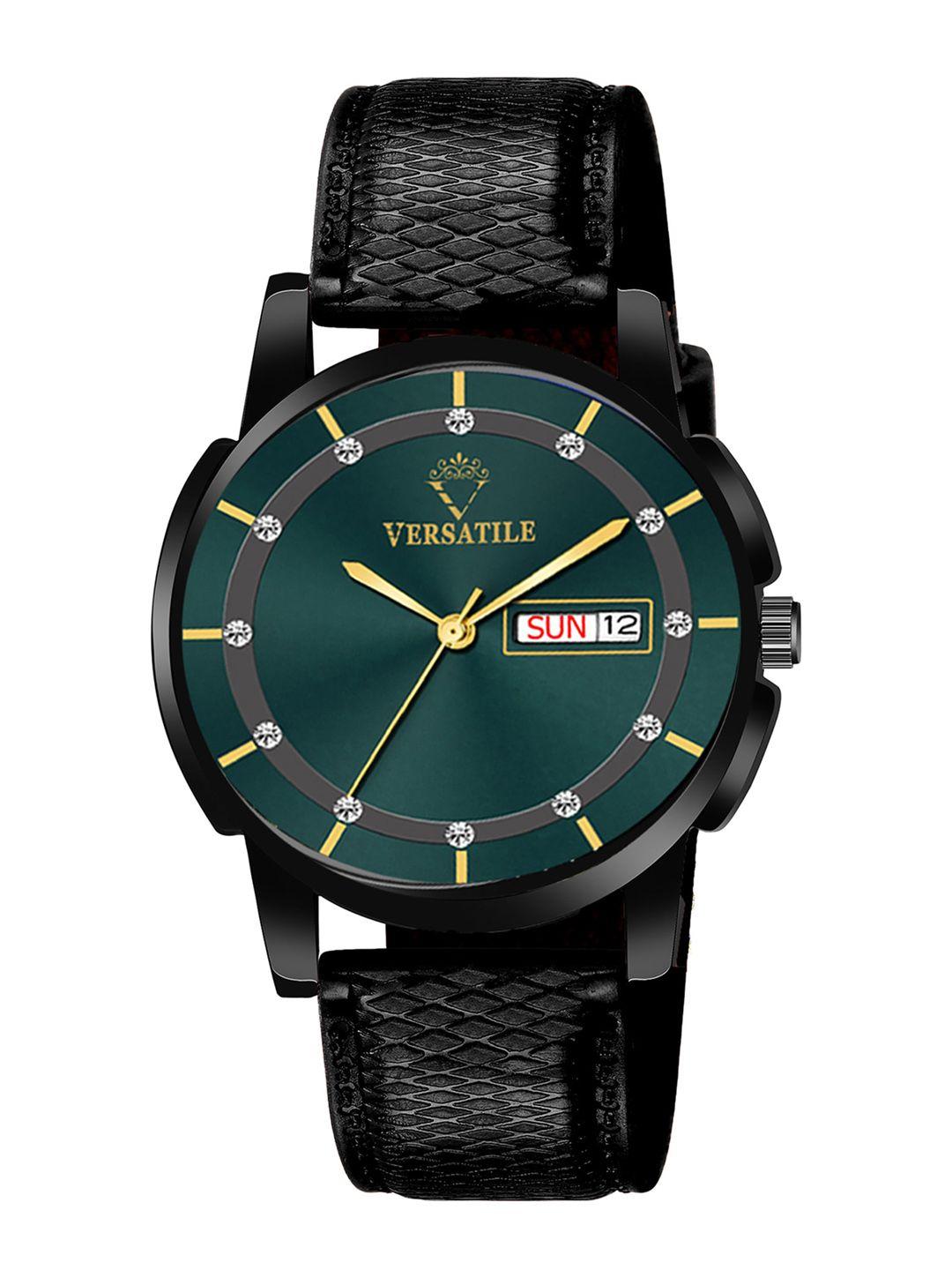 versatile men brass dial & straps analogue watch green men