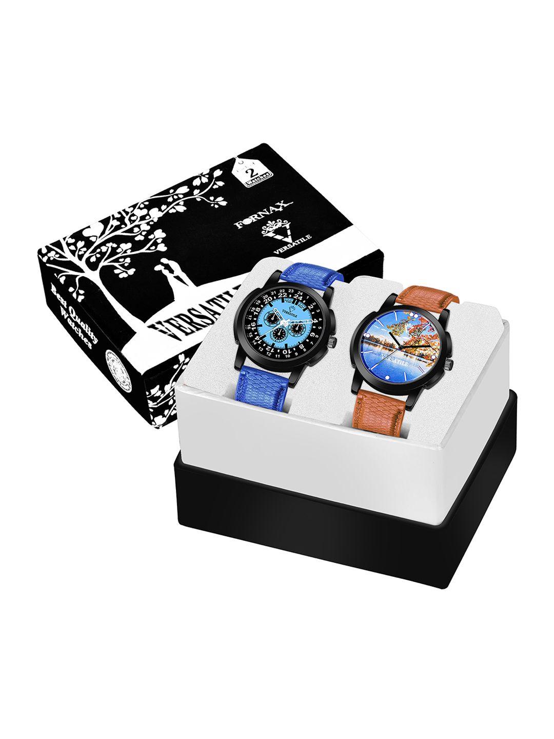 versatile men set of 2 brass embellished dial water resistant analogue watch vki set-multi