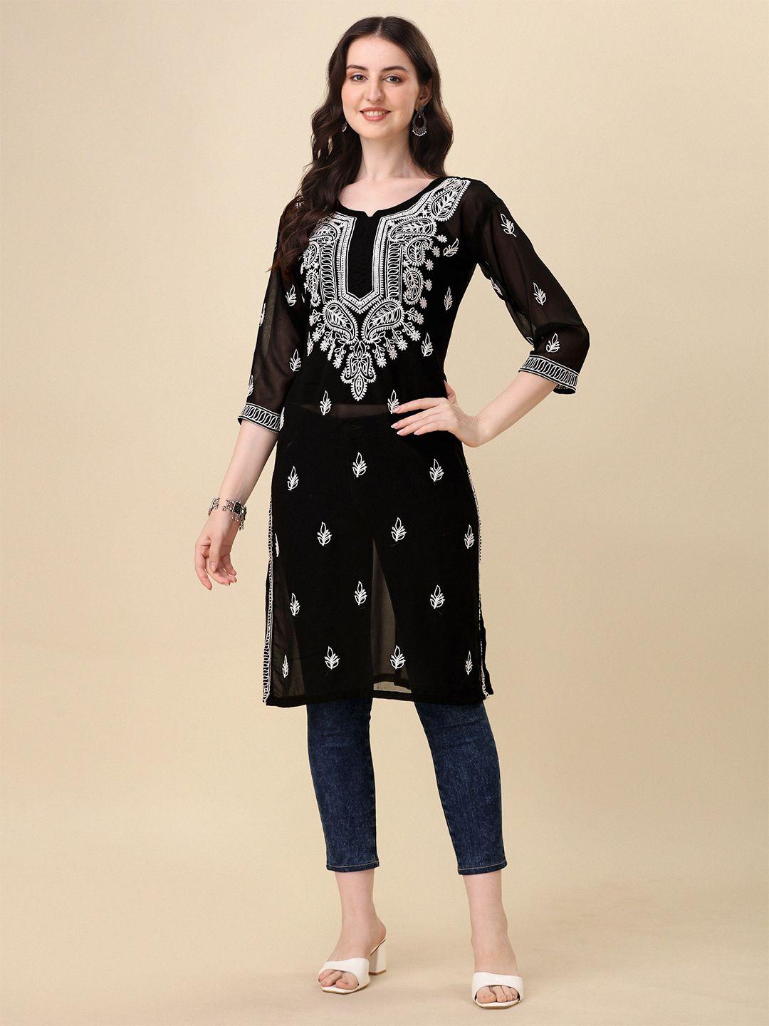 shree ramkrishna fab floral embroidered chikankari kurta