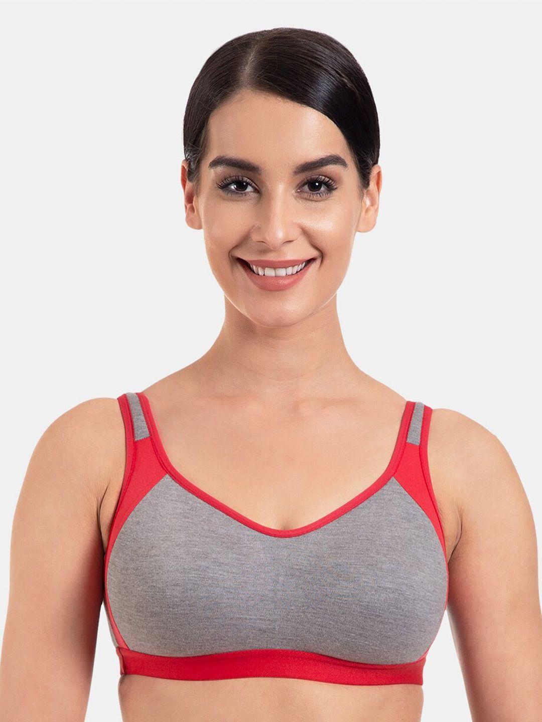 tweens colourblocked full coverage seamless cotton sports bra