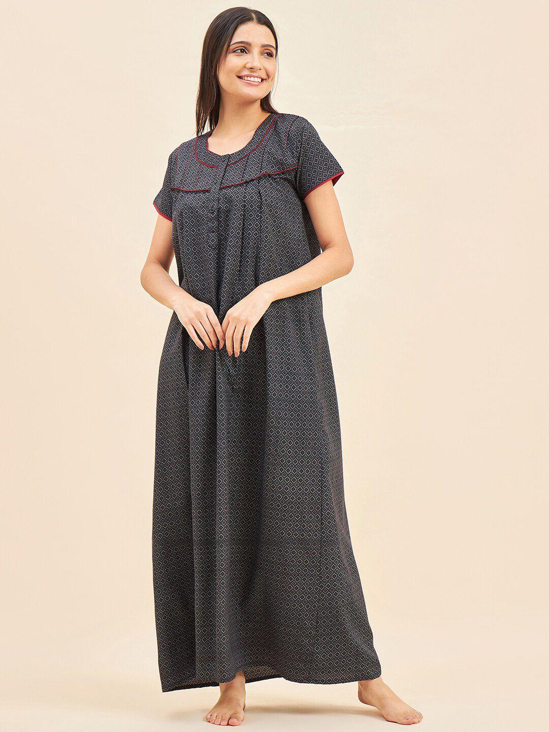 sweet dreams black geometric printed maxi nightdress