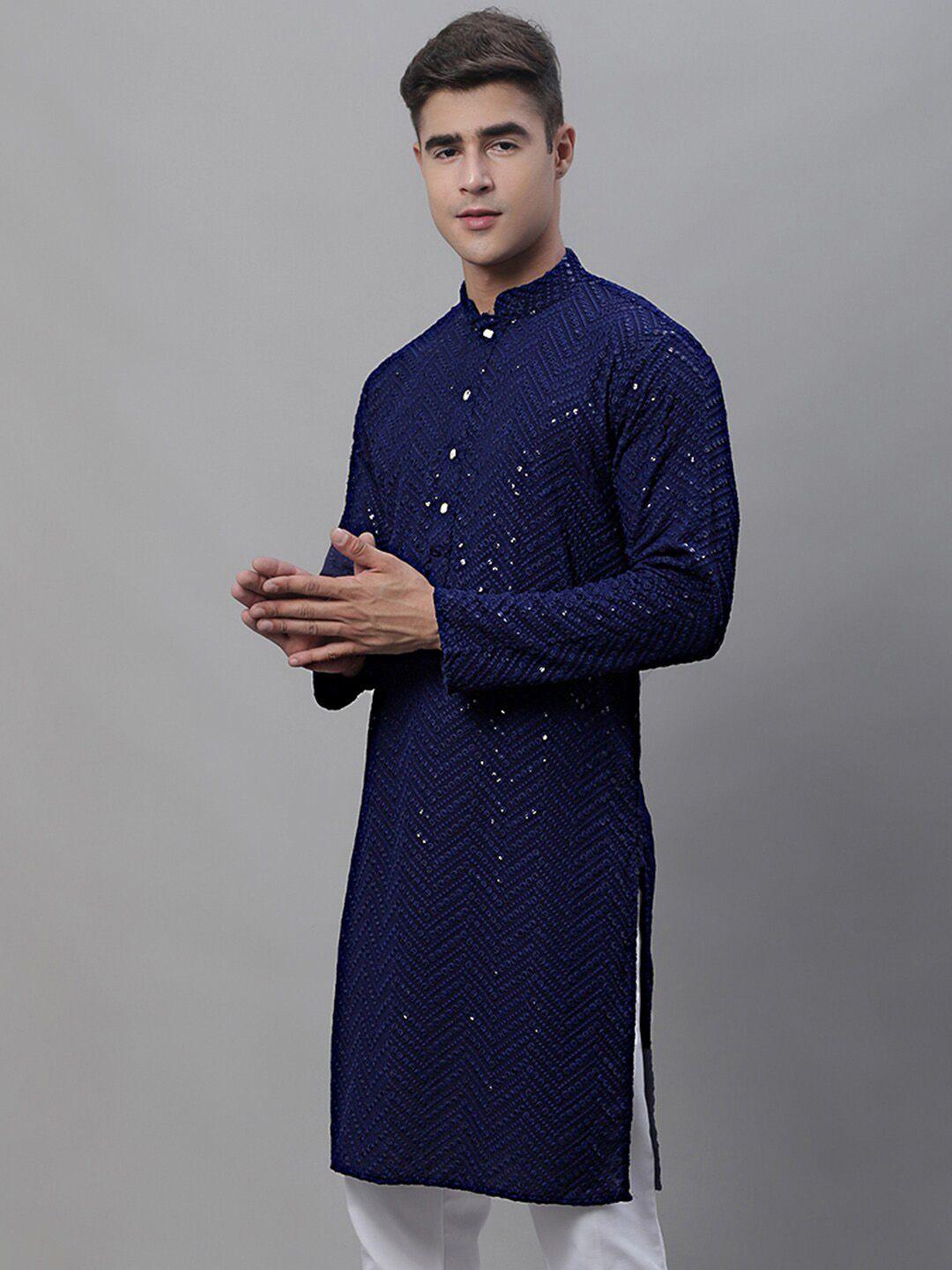 jompers embroidered mandarin collar sequined pure cotton straight kurta