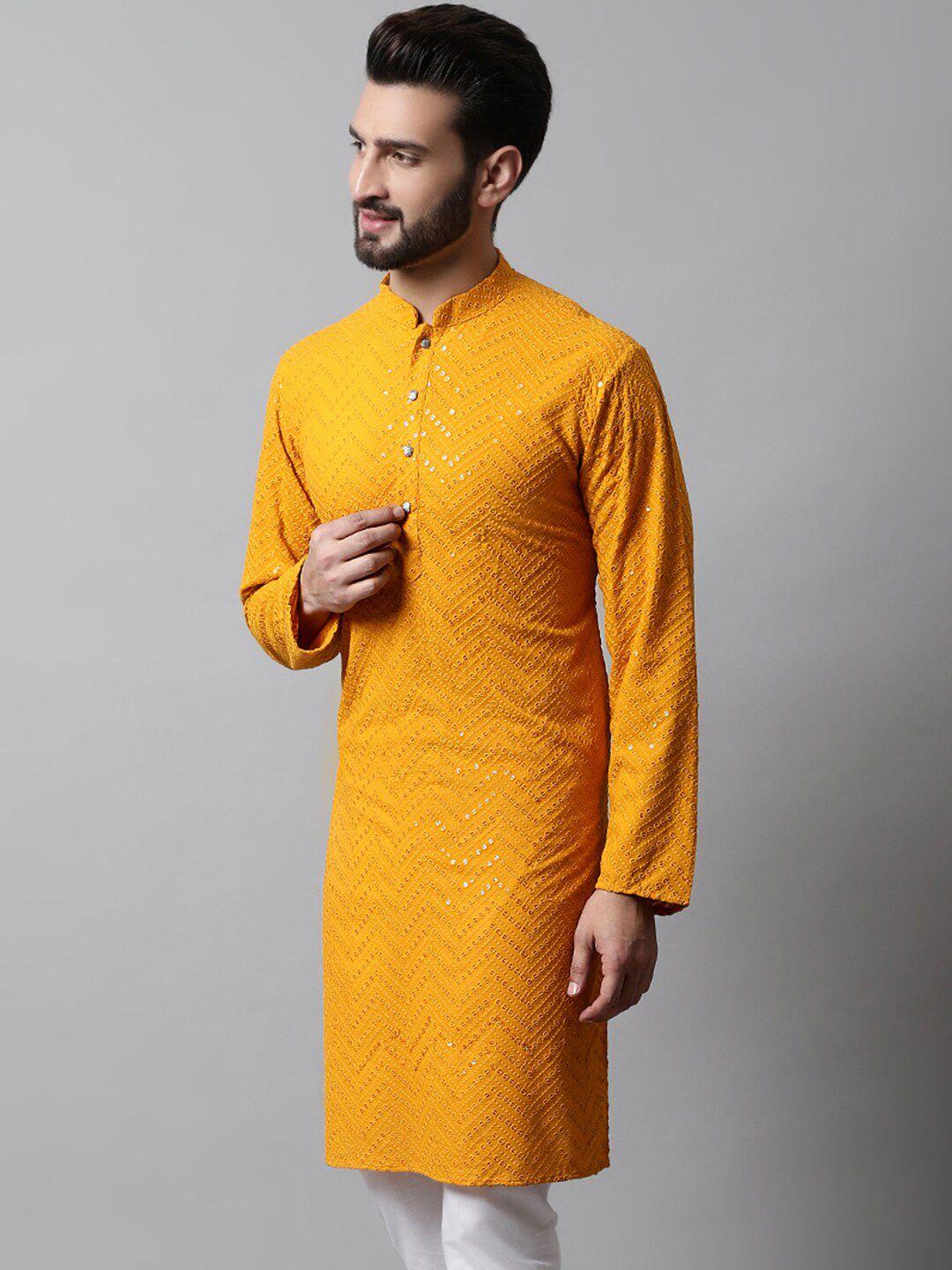 jompers embroidered mandarin collar sequined pure cotton straight kurta