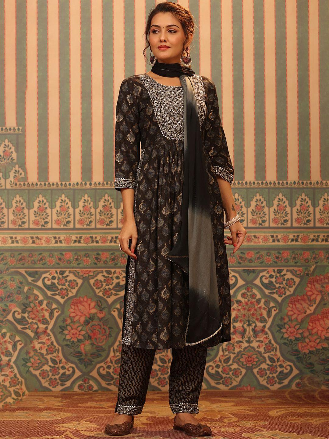 piroh ethnic motifs foil printed pure cotton kurta & trousers with dupatta