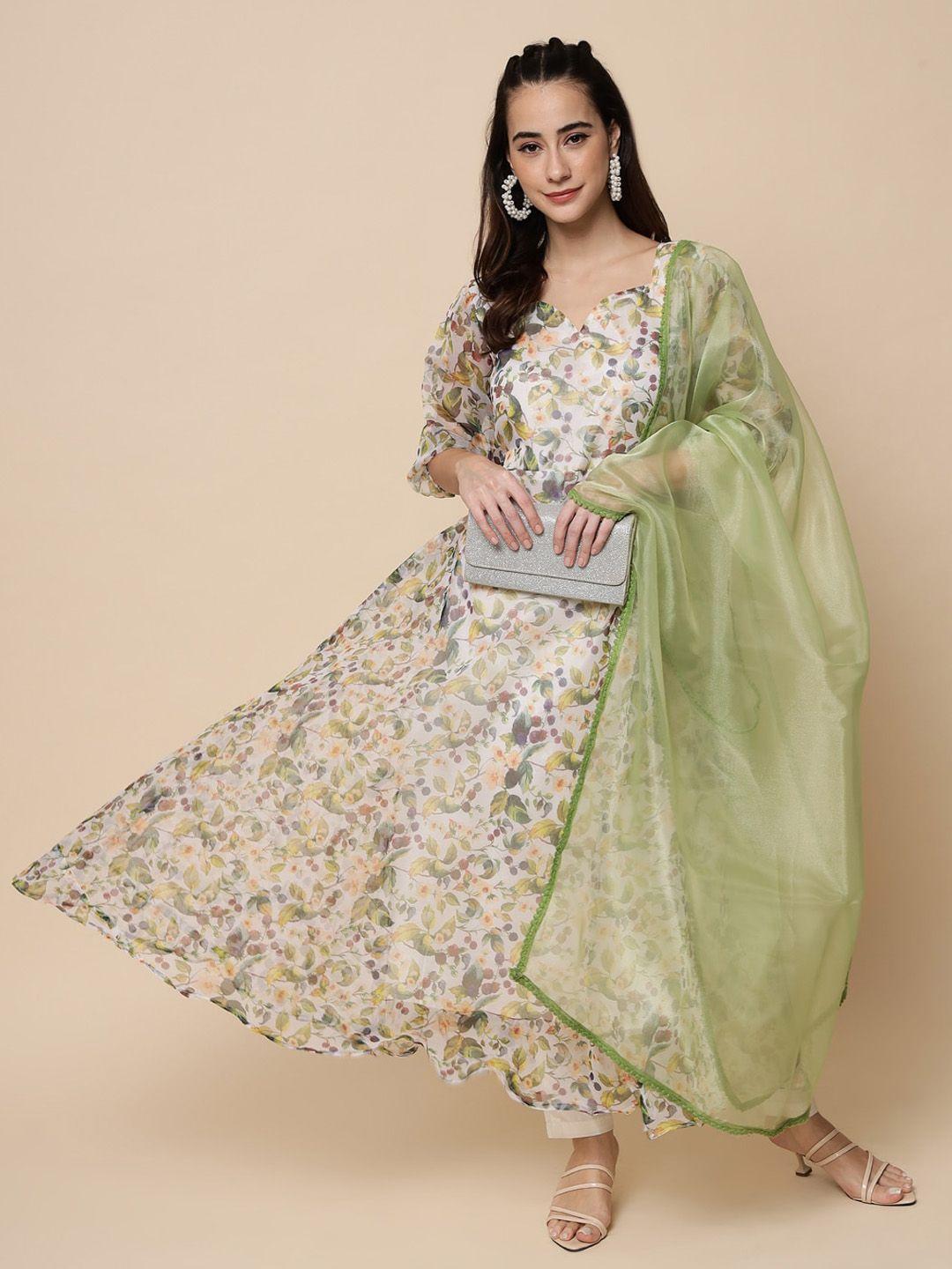 hinayat fashion floral printed regular kurta & trousers with dupatta