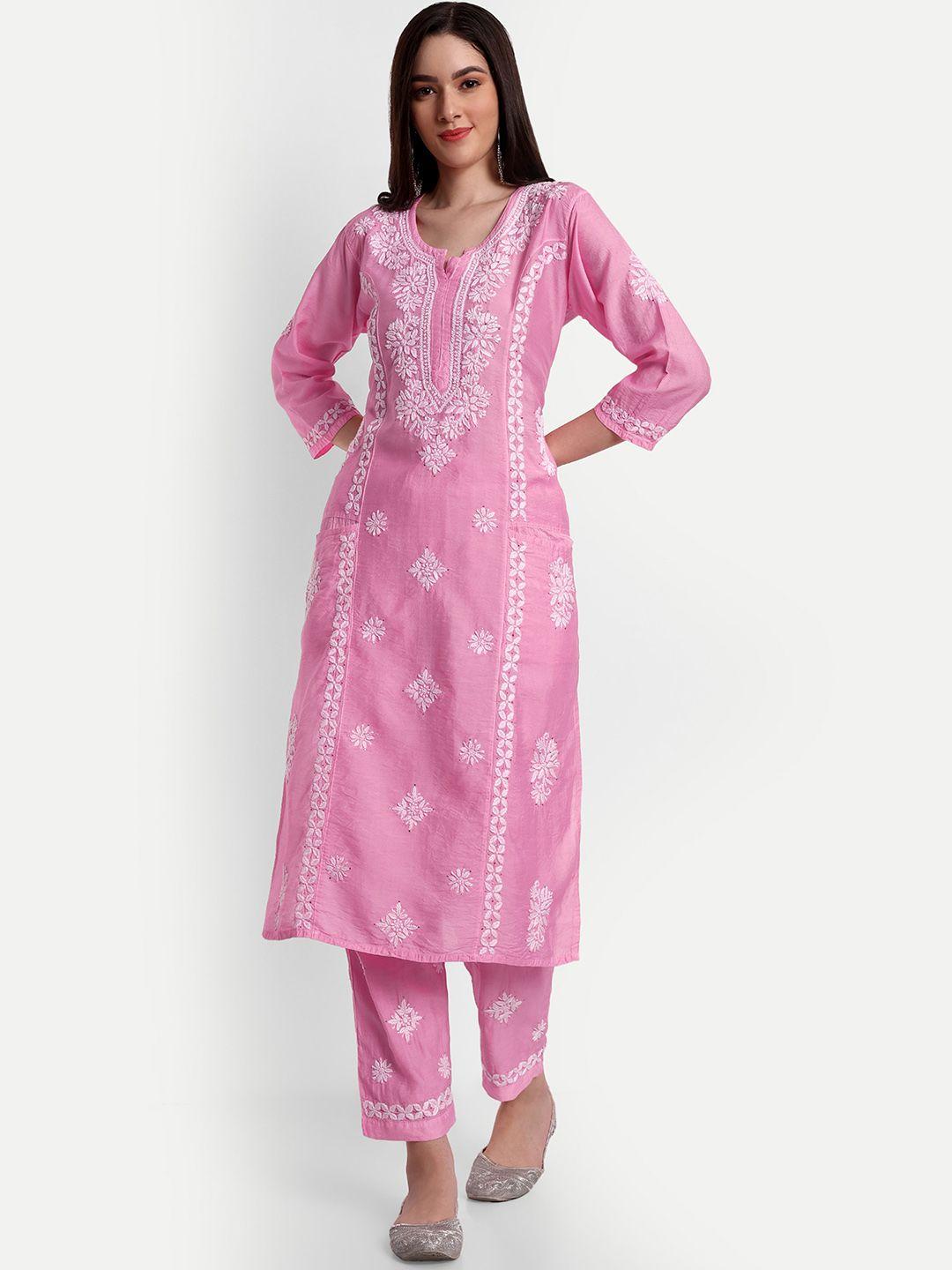 indiankala4u chikankari embroidered regular kurta with trousers