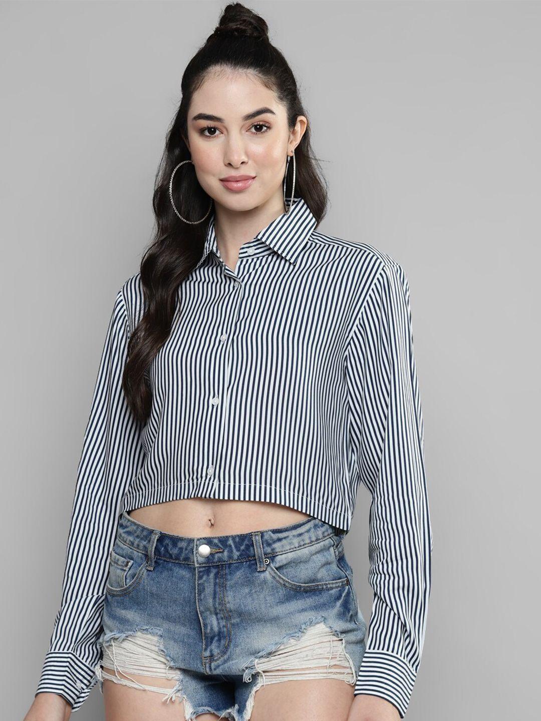 kook n keech white & black classic vertical striped casual shirt