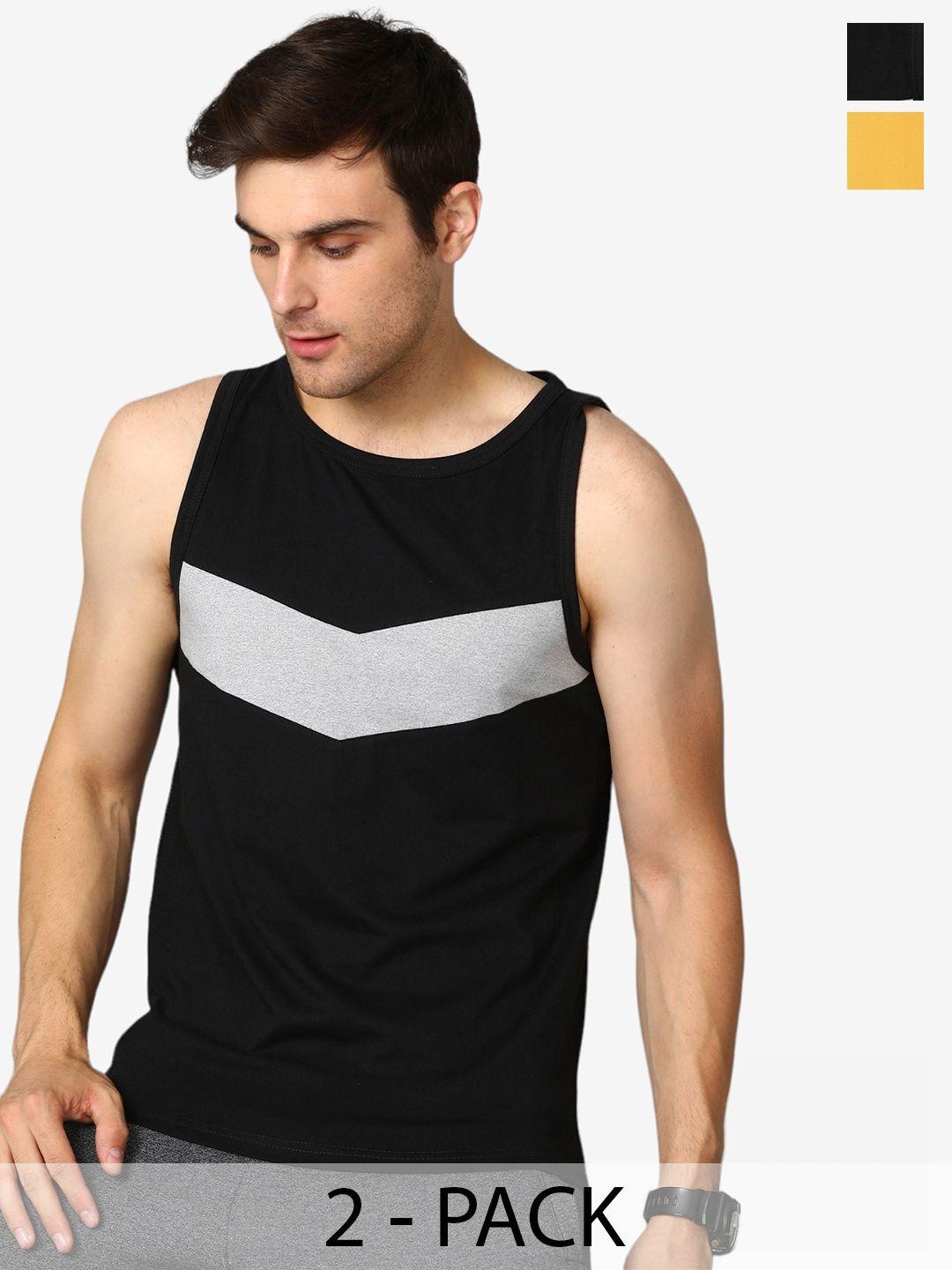 metronaut pack of 2 colourblocked sleeveless pure cotton t-shirts