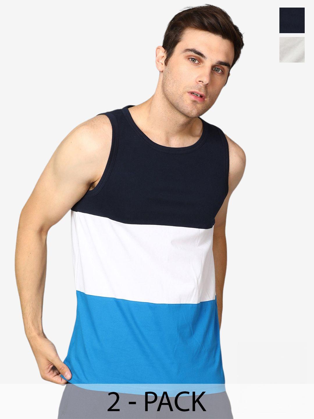 metronaut pack of 2 colourblocked sleeveless pure cotton t-shirt