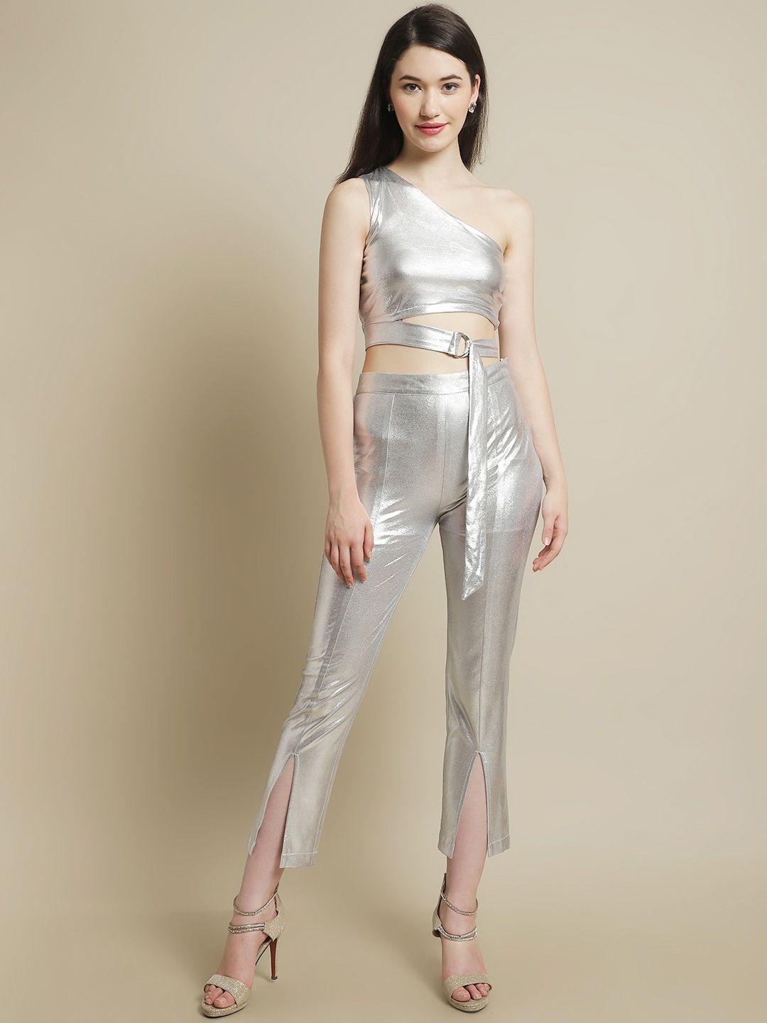 blanc9 one shoulder crop top with trousers