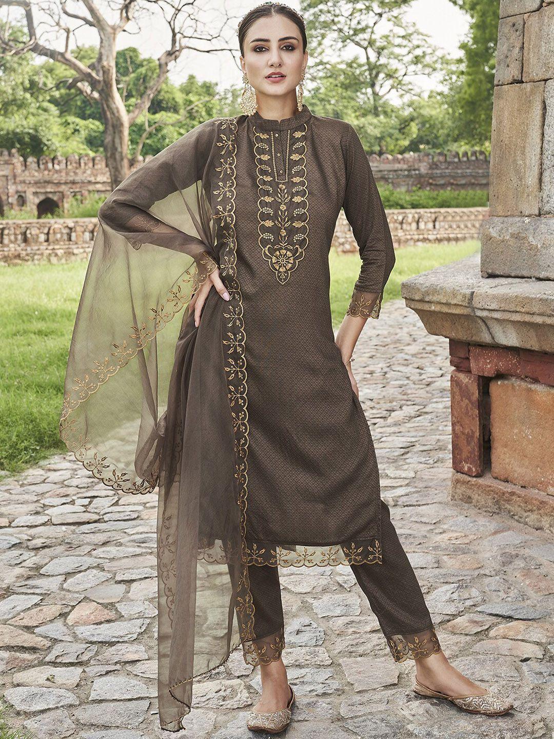 indo era embroidered sequined regular kurta with trousers & dupatta