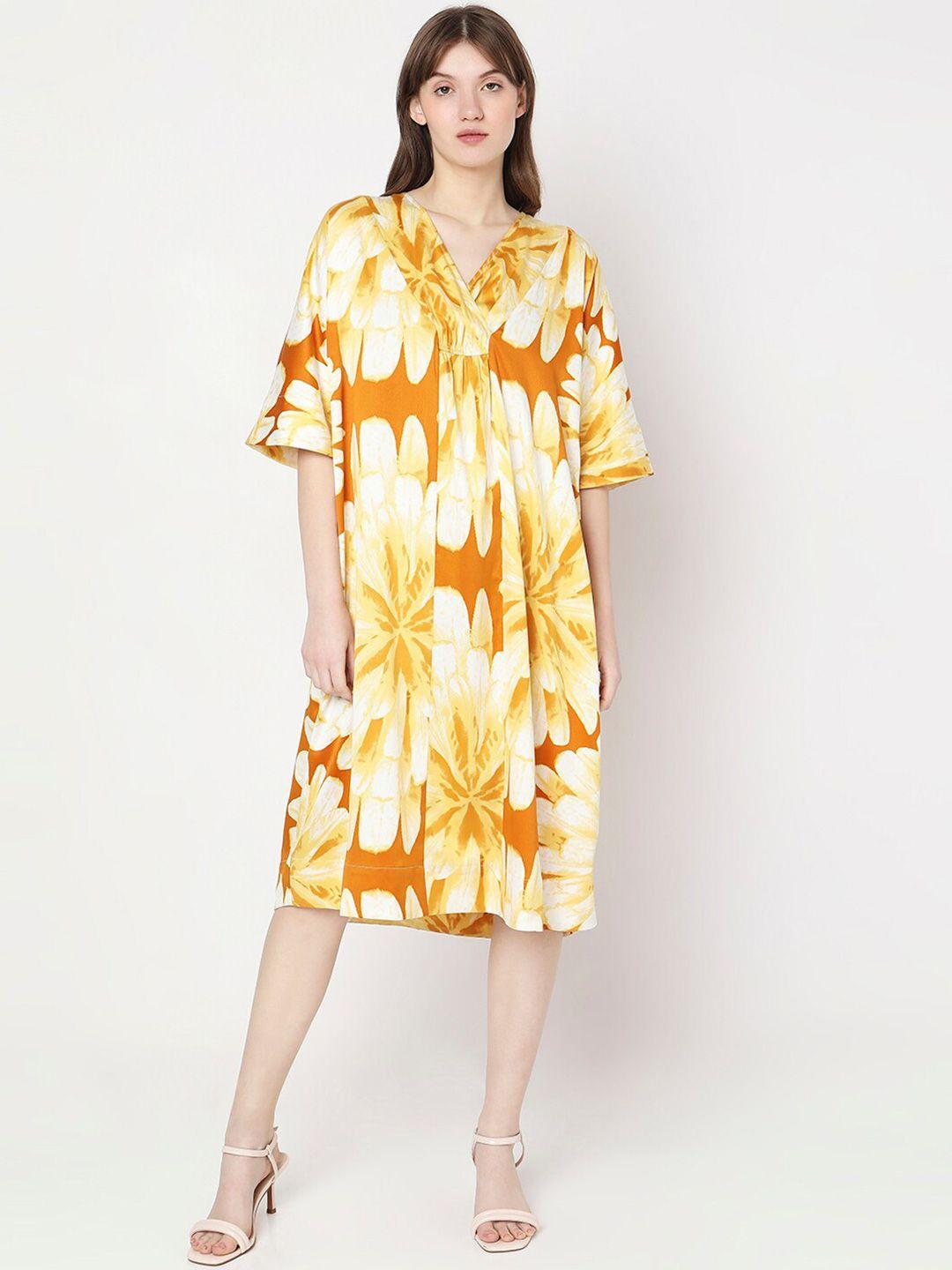 vero moda floral printed v-neck a-line midi dress