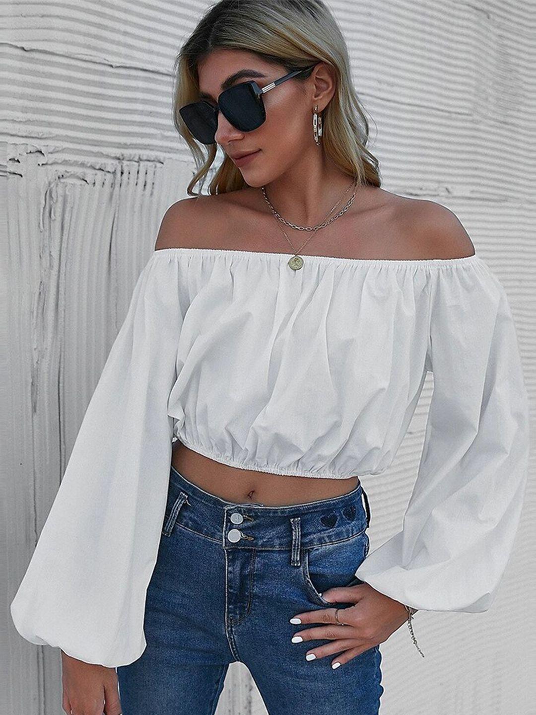 bostreet white off-shoulder bardot crop top