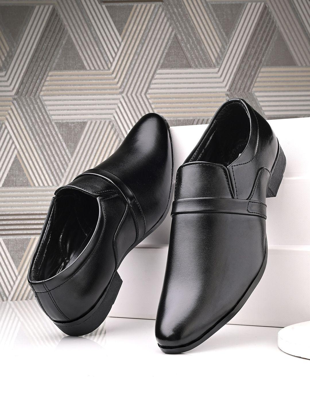 here&now men black pointed toe formal slip-on shoes