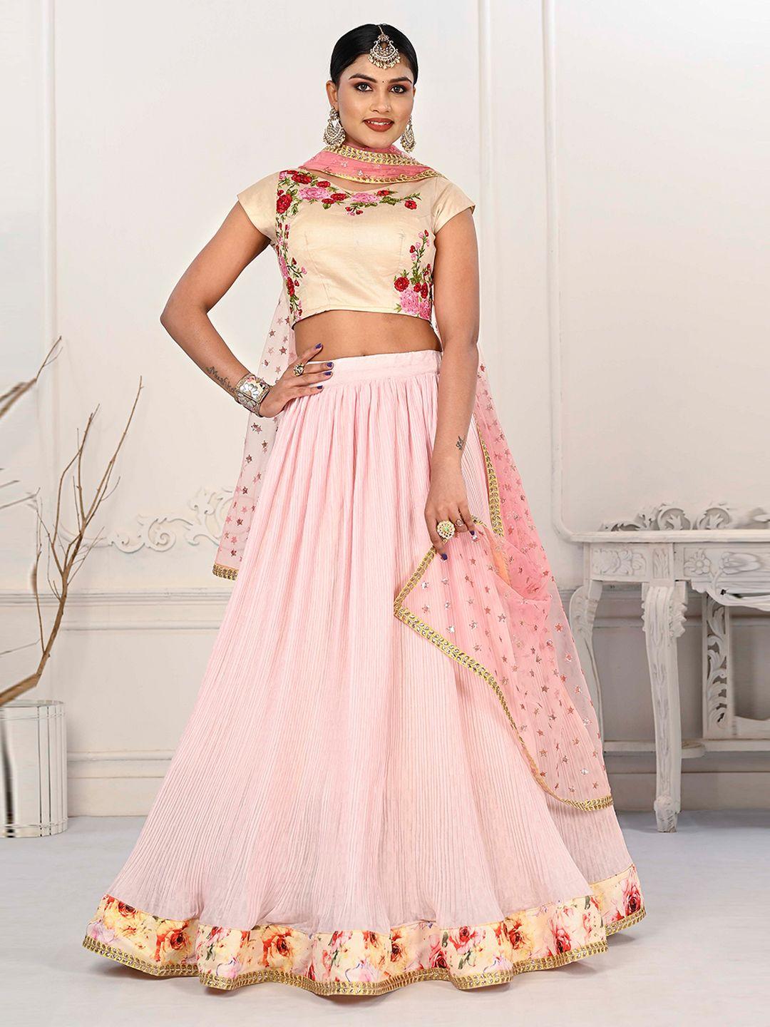 saptrangi printed thread work semi-stitched lehenga & unstitched blouse with dupatta