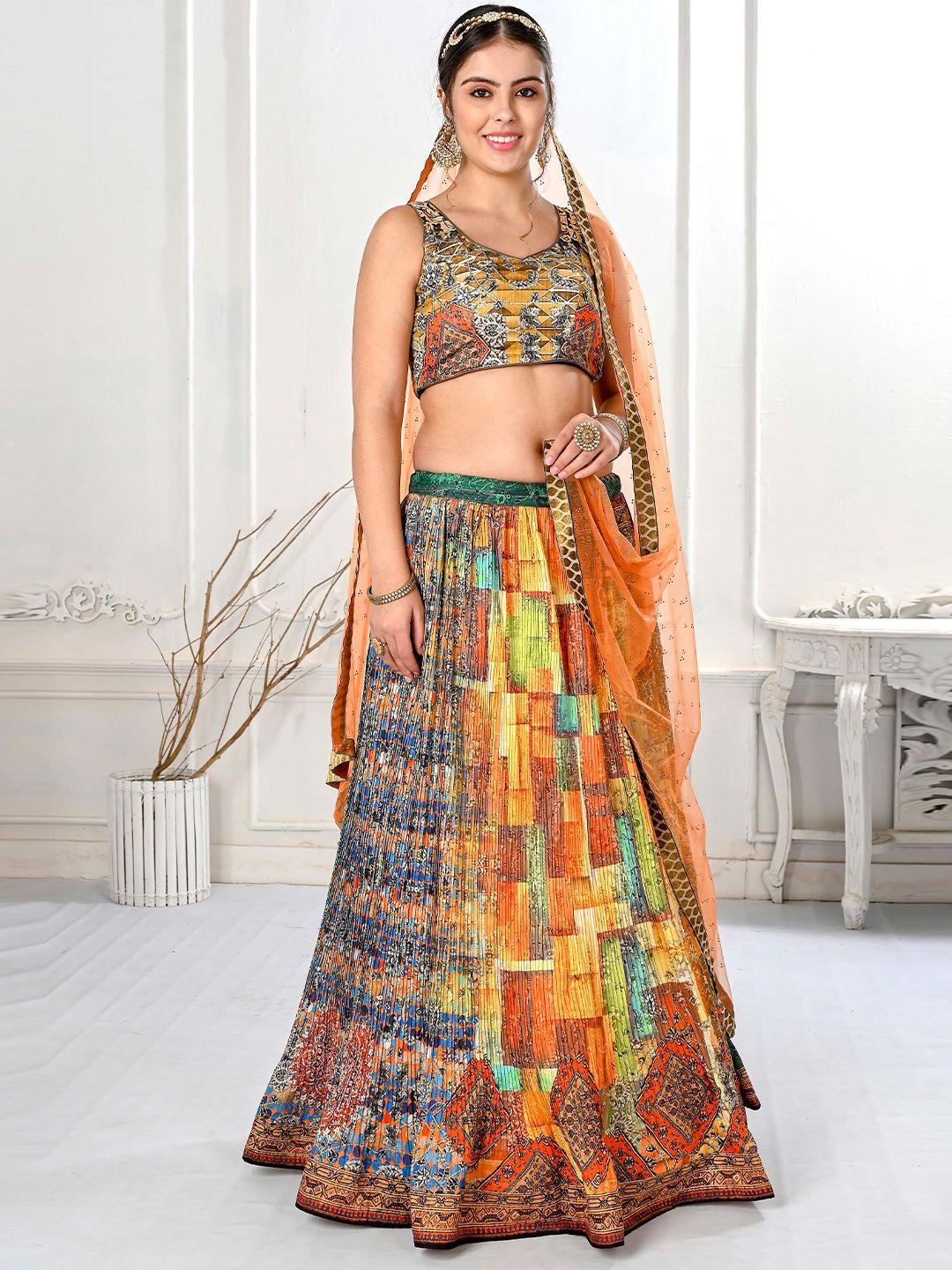 saptrangi printed semi-stitched lehenga & unstitched blouse with dupatta