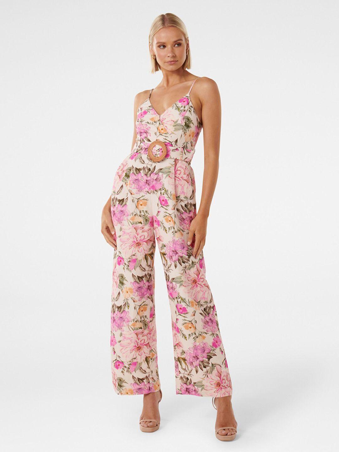 forever new floral printed basic linen jumpsuit