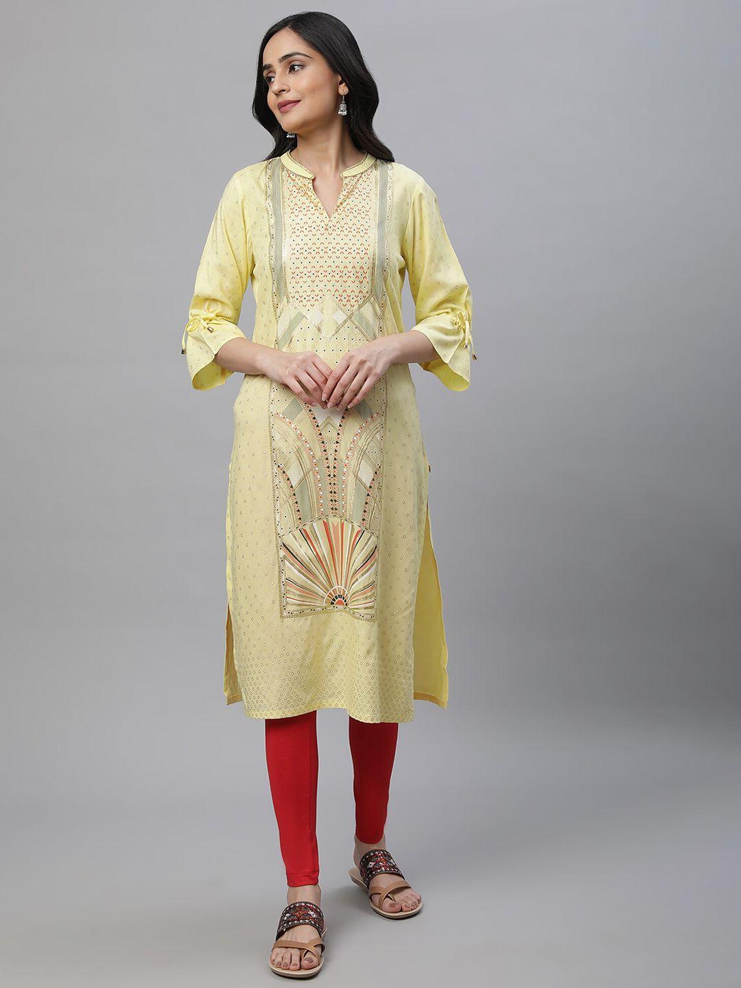 aurelia geometric printed straight kurta