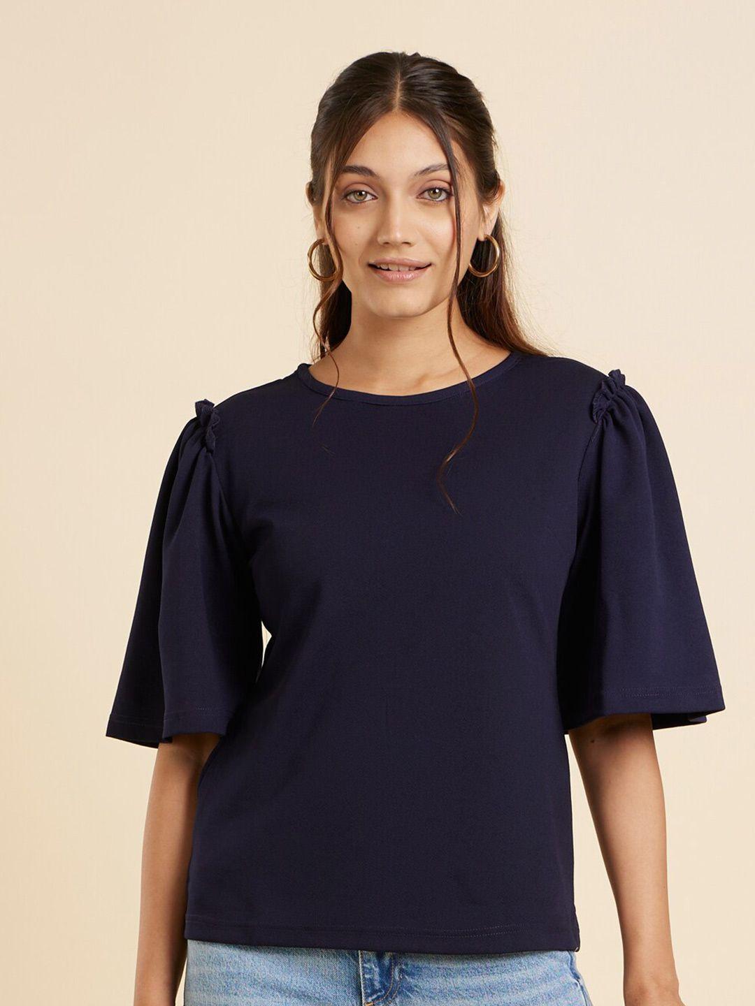 emmyrobe round neck flared sleeve ruffled regular top