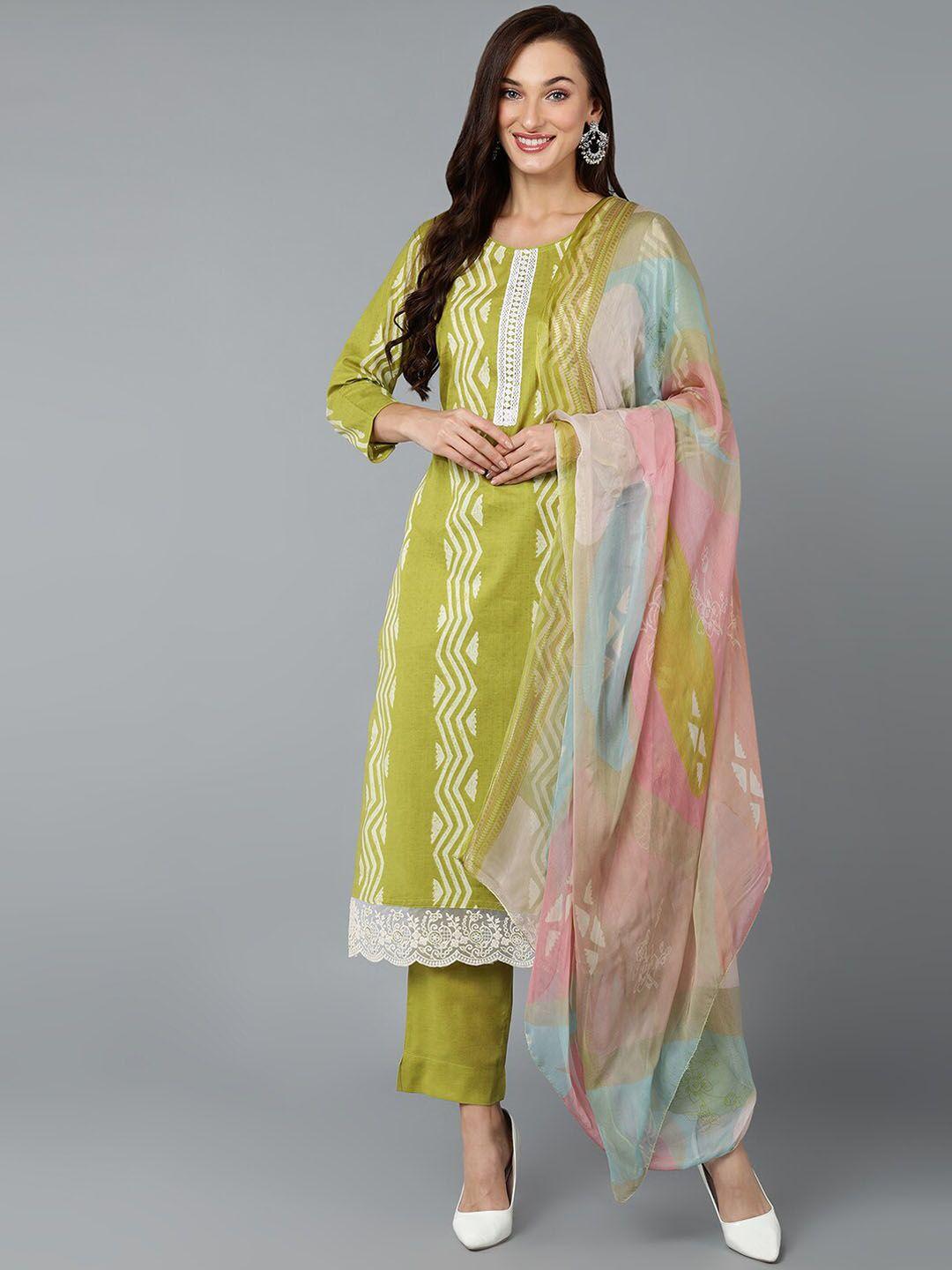 ahika geometric printed kurta with trousers & dupatta