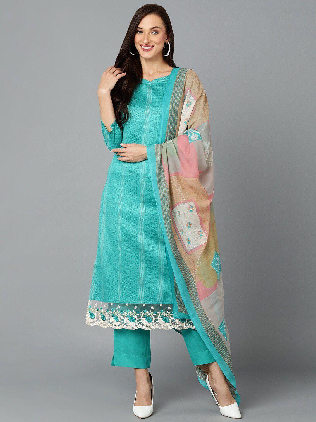 ahika ethnic motifs printed v-neck kurta with trousers & dupatta