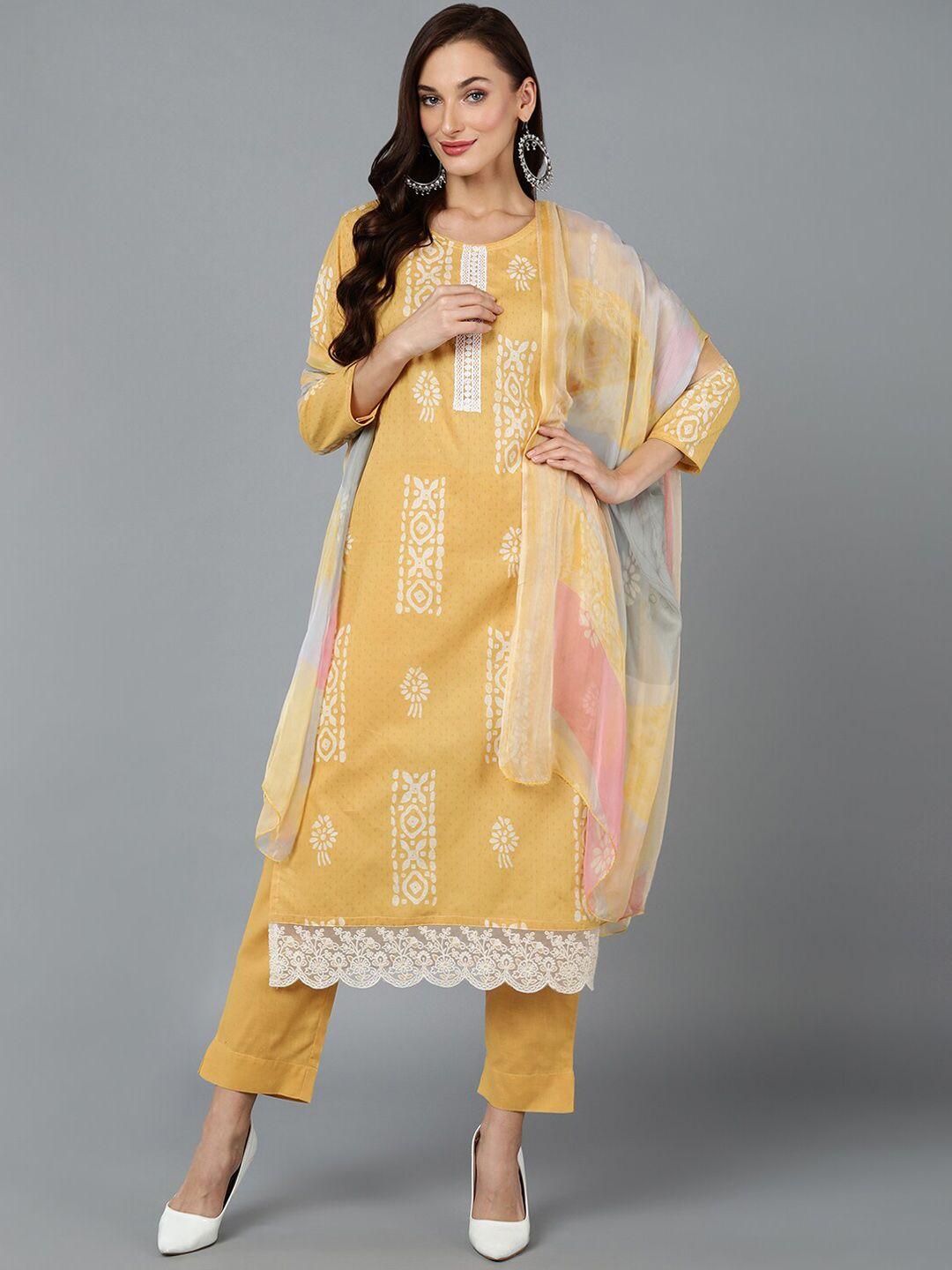 ahika ethnic motifs printed straight kurta with trousers & dupatta